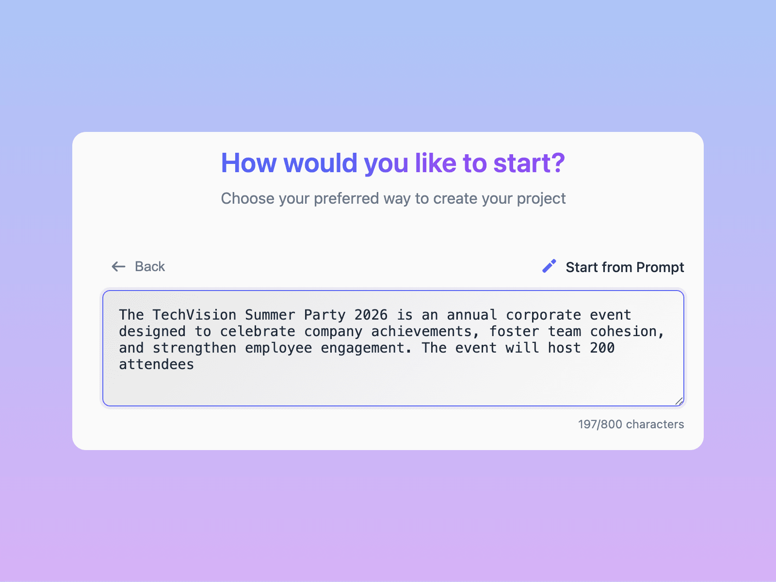 Create your project from a simple prompt