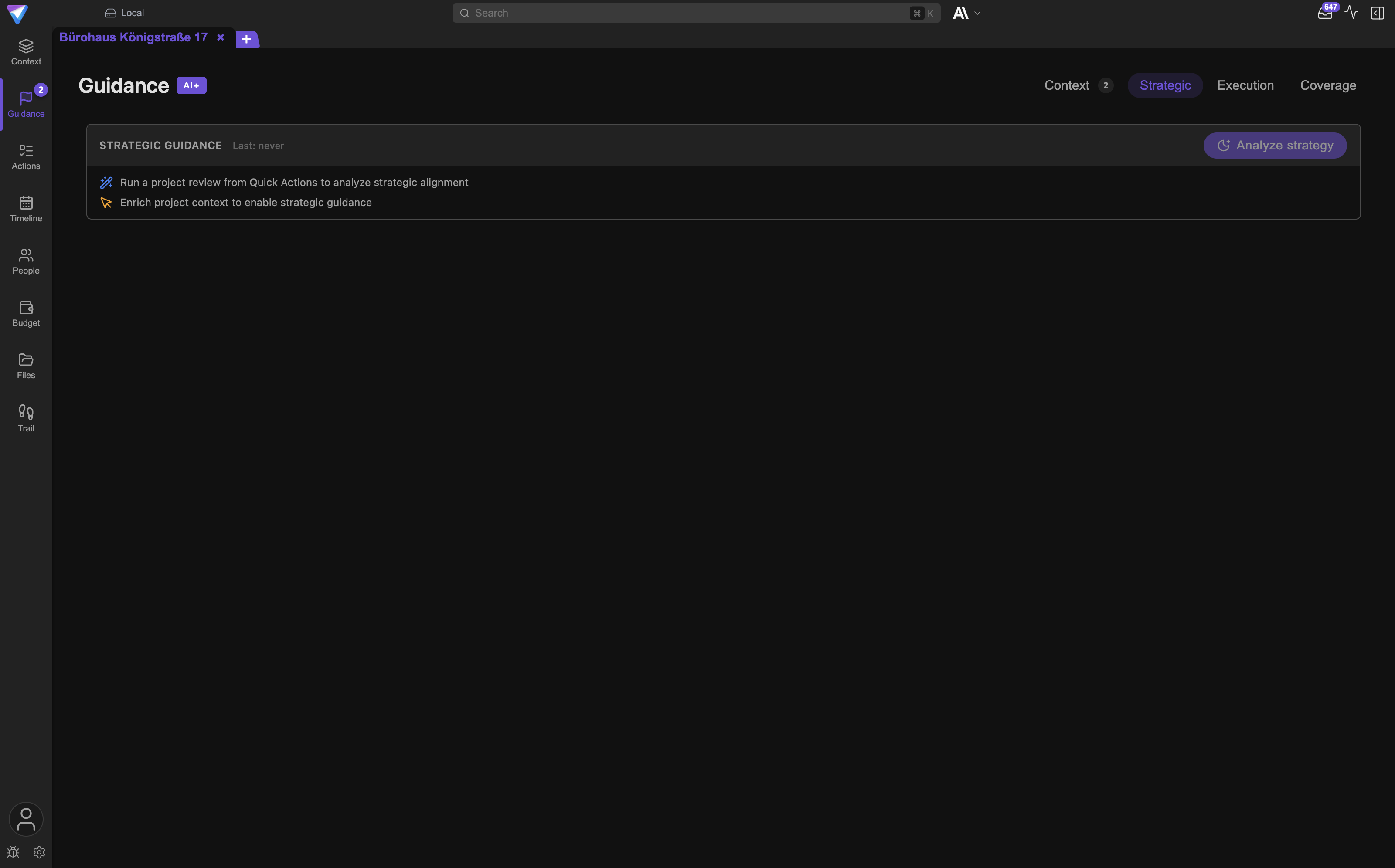 The Guidance view with its tab bar and cards for individual
suggestions.
