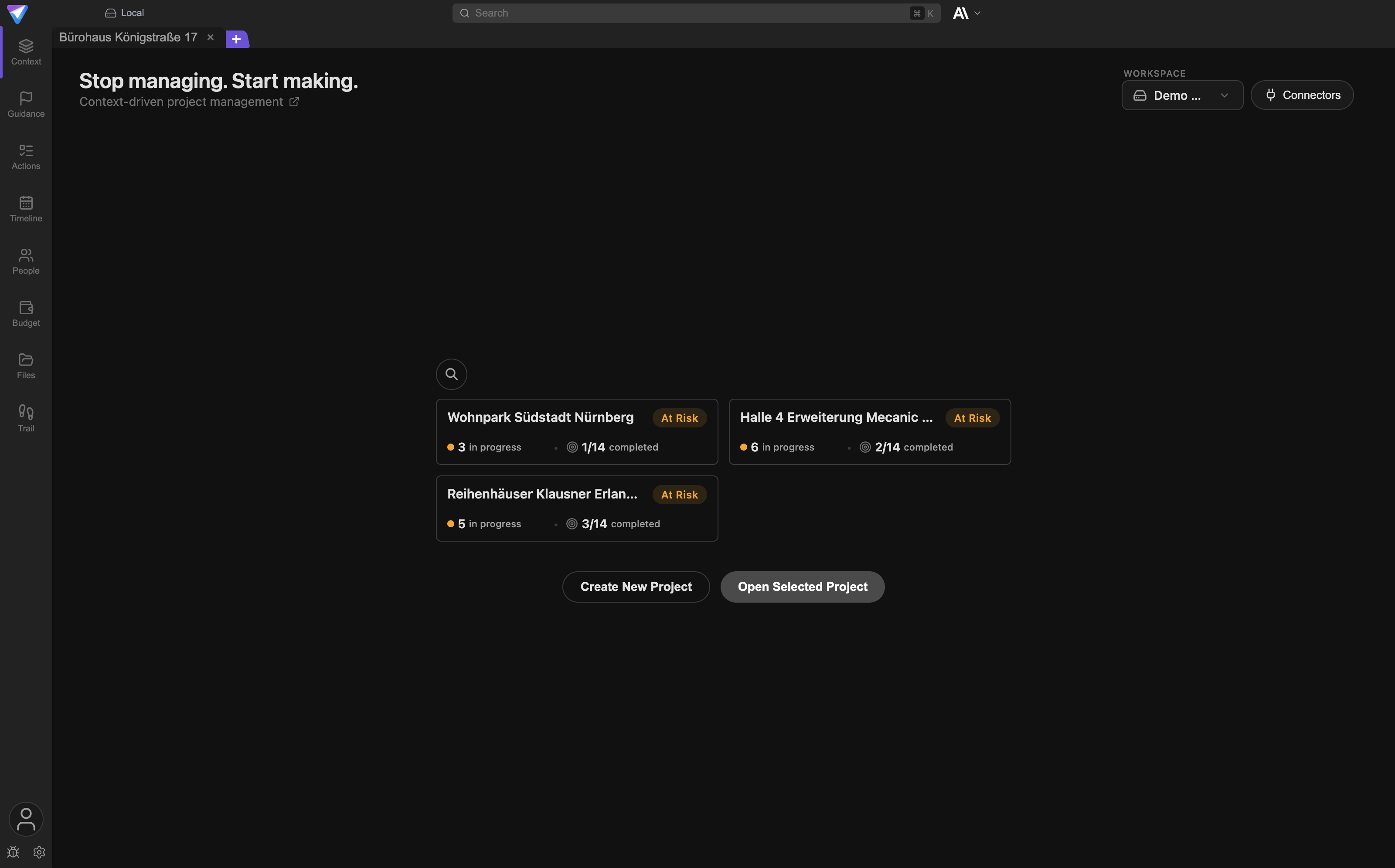 The New project screen with the description box, the paperclip for attachments, and the project name field.