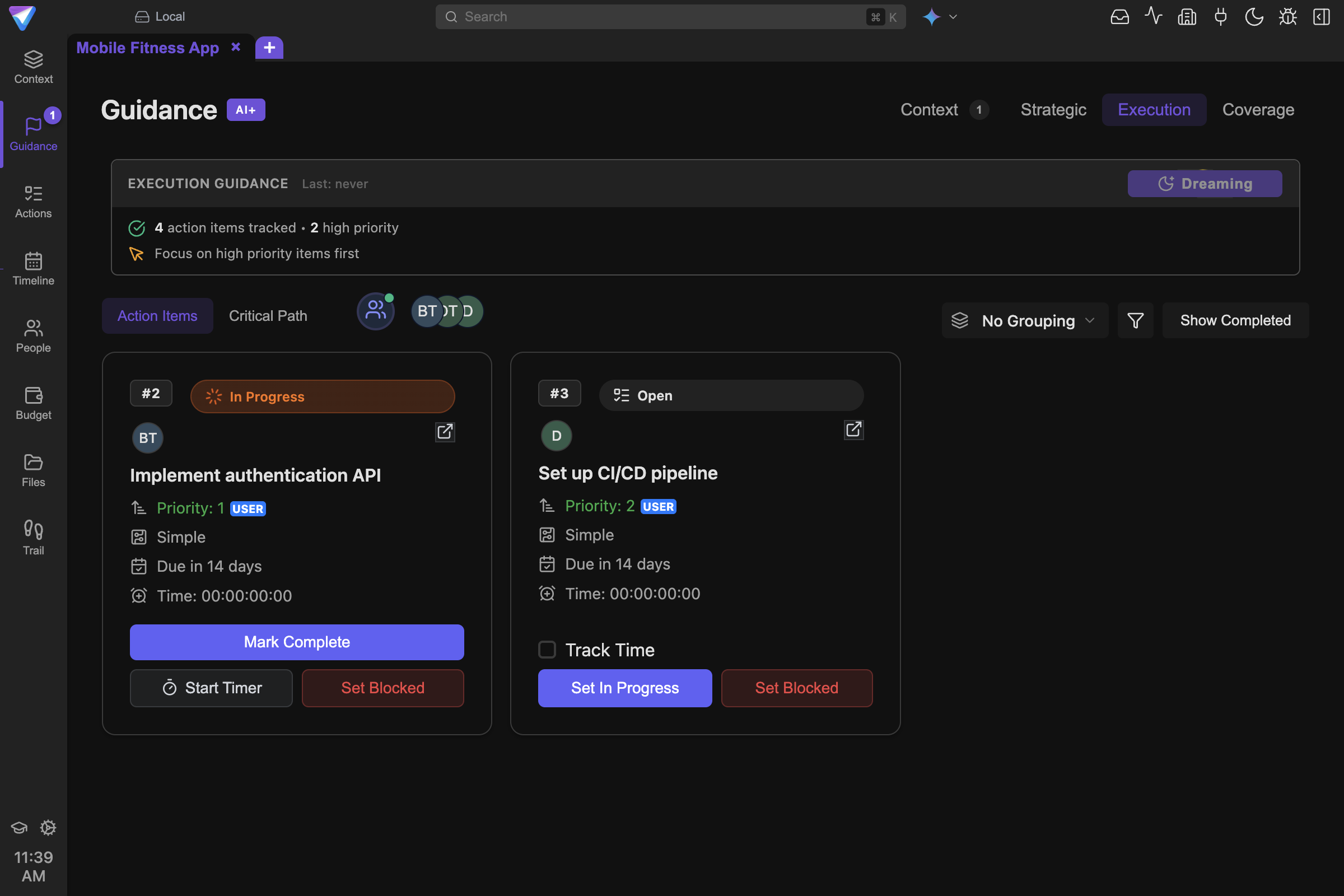 Screenshot of the TensorPM Guidance view.