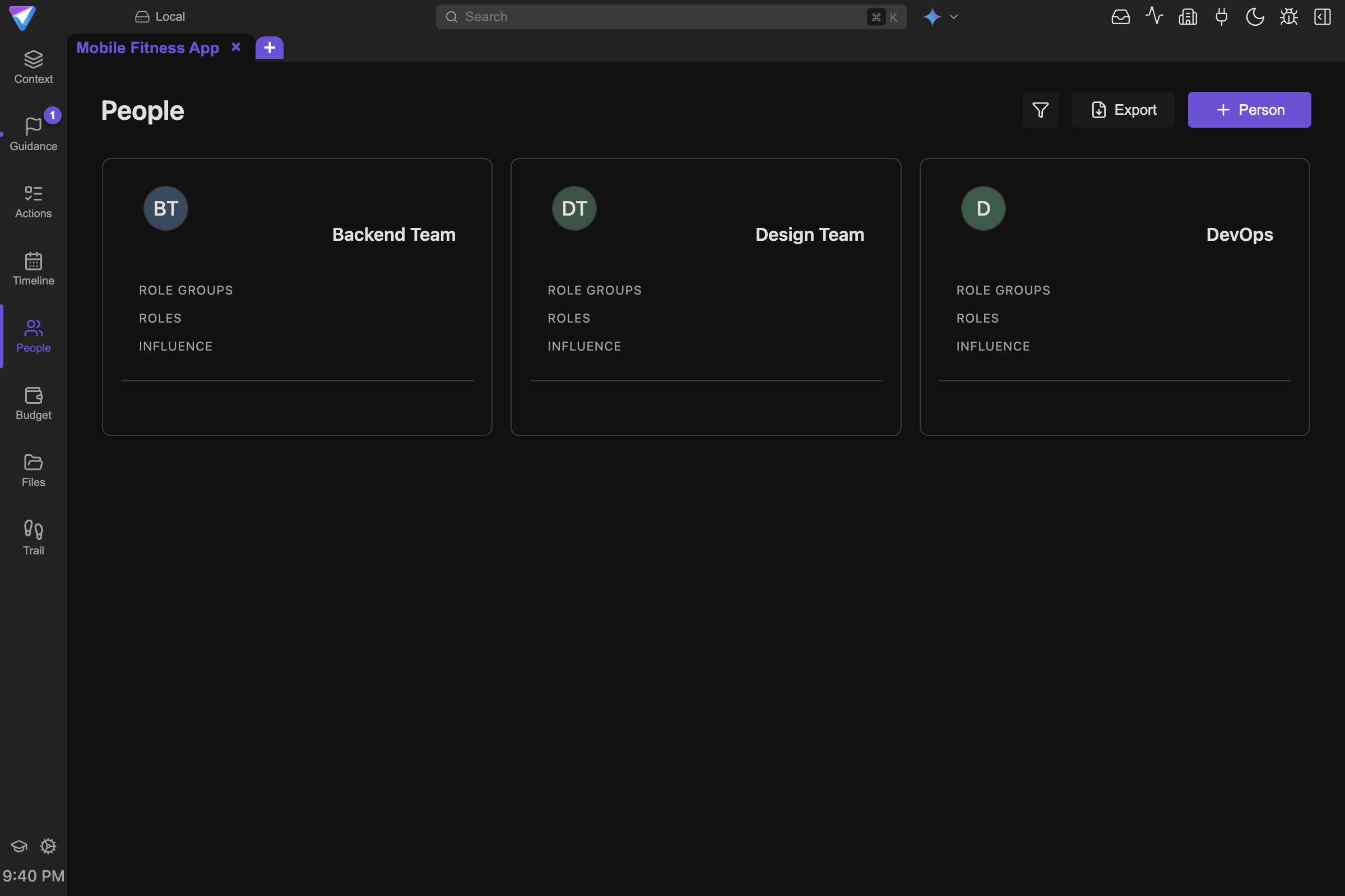 Screenshot of the TensorPM People view.