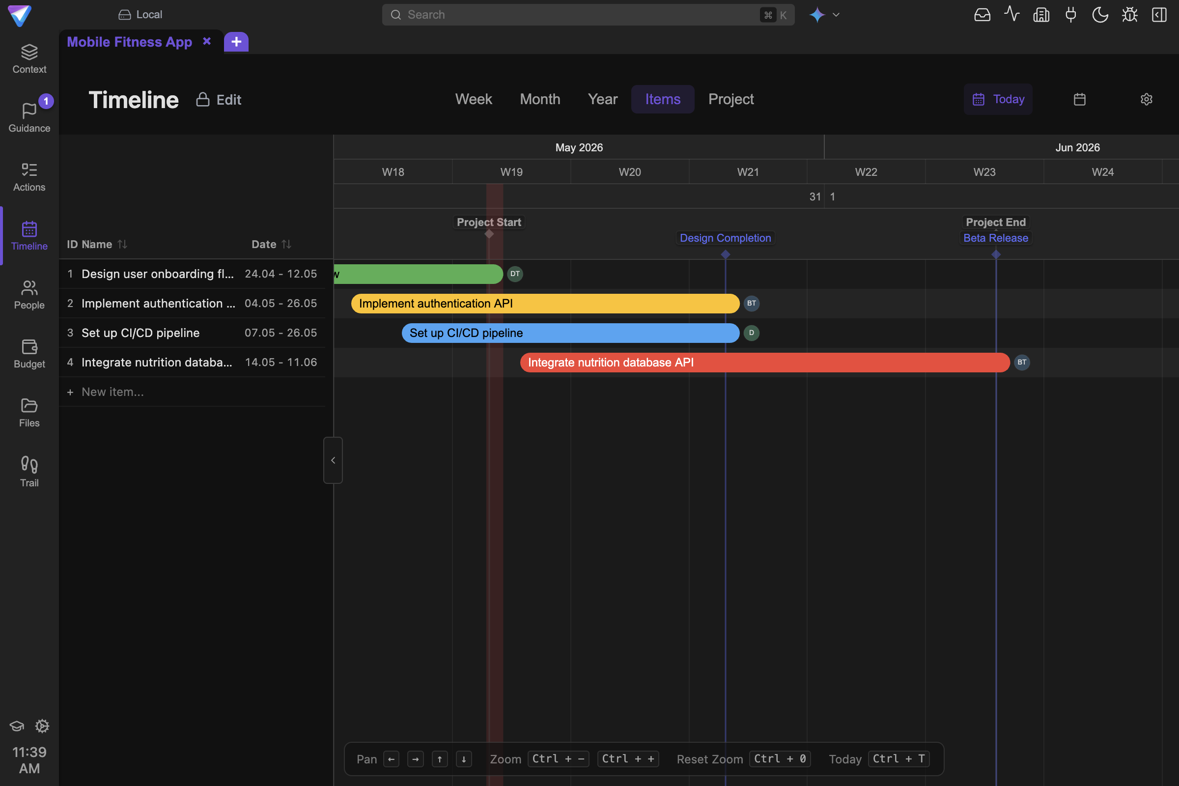 Screenshot of the TensorPM Timeline view.